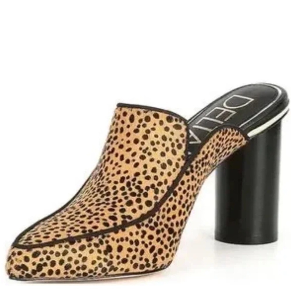 NEW DELTAN Leopard Print Fur Heel Mules Slides women size 6.5